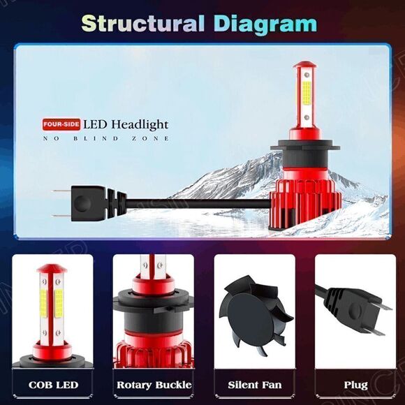 NWT Pair H7 LED Headlight Bulb Conversion Kit High/Low Beam 6500K White Super Br - Picture 5 of 12